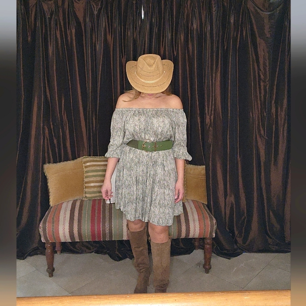 Ivory/Army Green Summer Dress Large